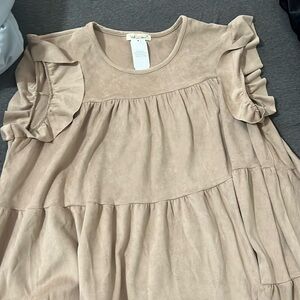 Tan colored sleeveless suede dress